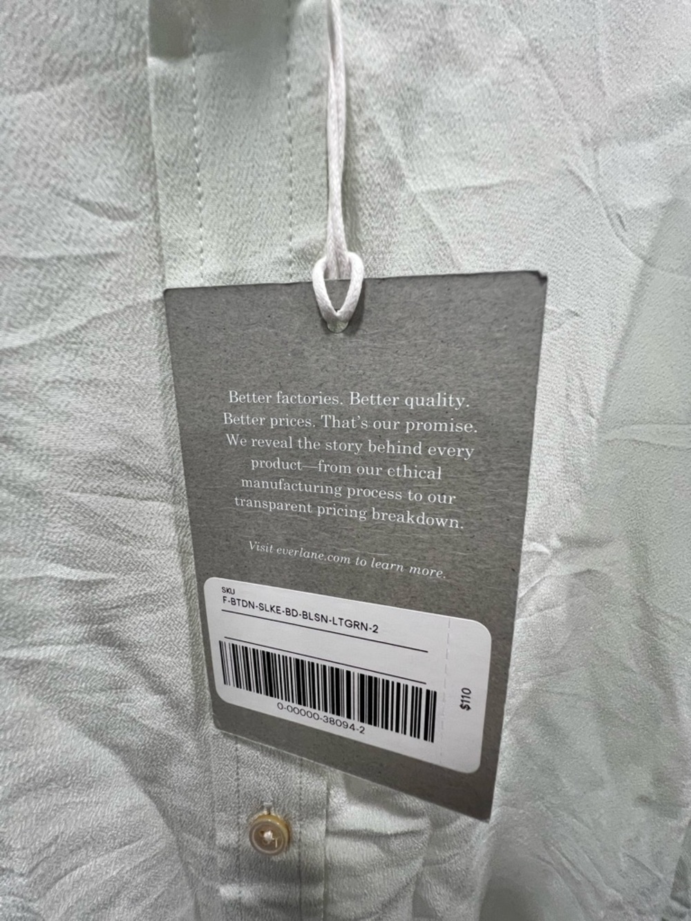 Everlane Light Mint Green Button-Up Long Sleeve Top - Picture 6 of 7